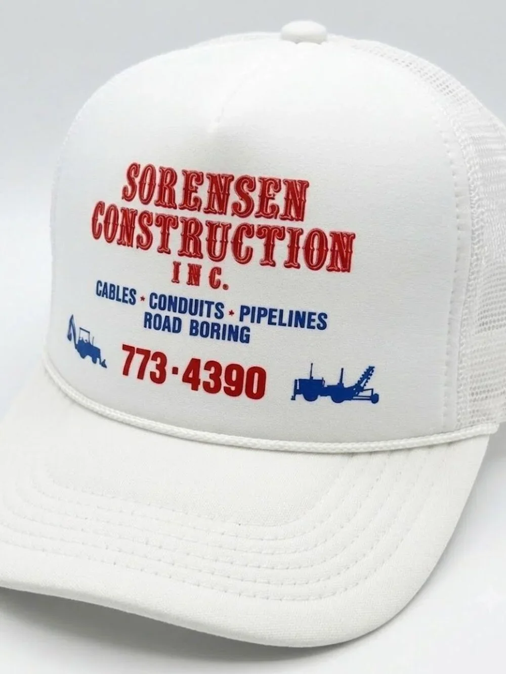 Sorensen Construction Printed All White Foam Rope Trucker Hat Snapback New Retro